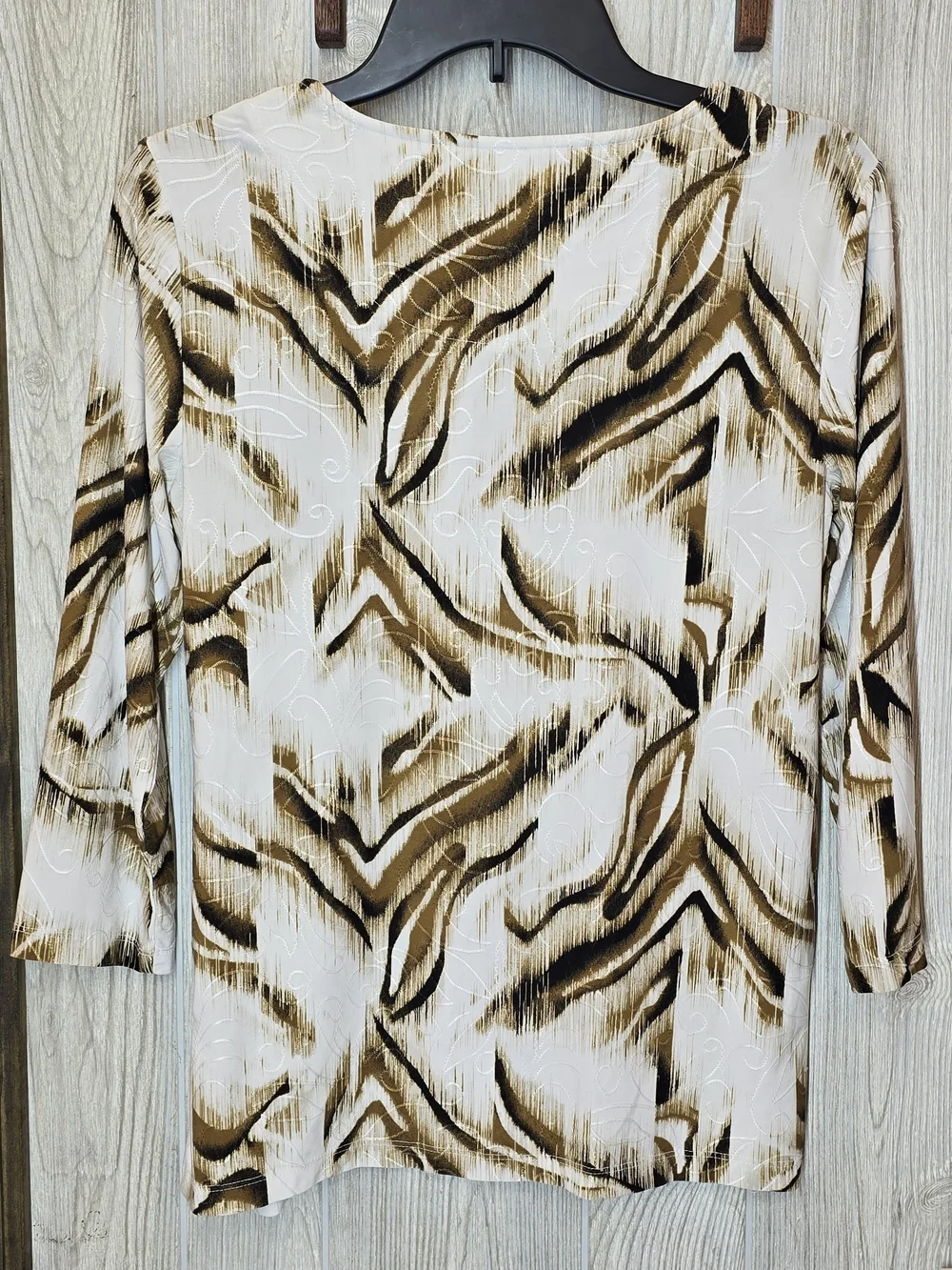 JM Collection White, Brown & Black Abstract Long-Sleeve Top